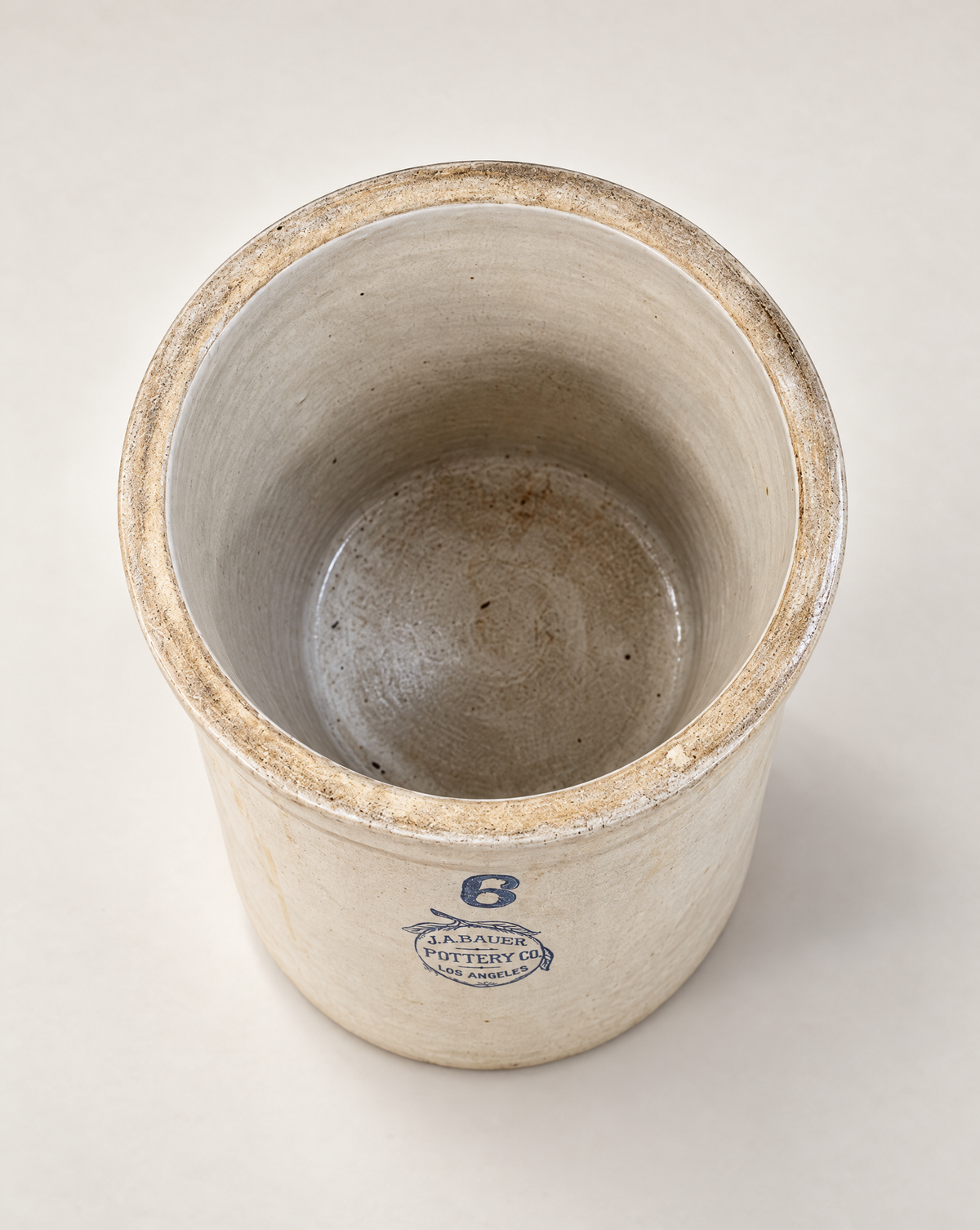 Antique J.A. Bauer Pottery Co. 6-Gallon Stoneware Crock – Circa 1910–1930