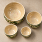 Set of Four Vintage Green Glazed Folk Pottery Nesting Bowls