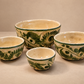 Set of Four Vintage Green Glazed Folk Pottery Nesting Bowls