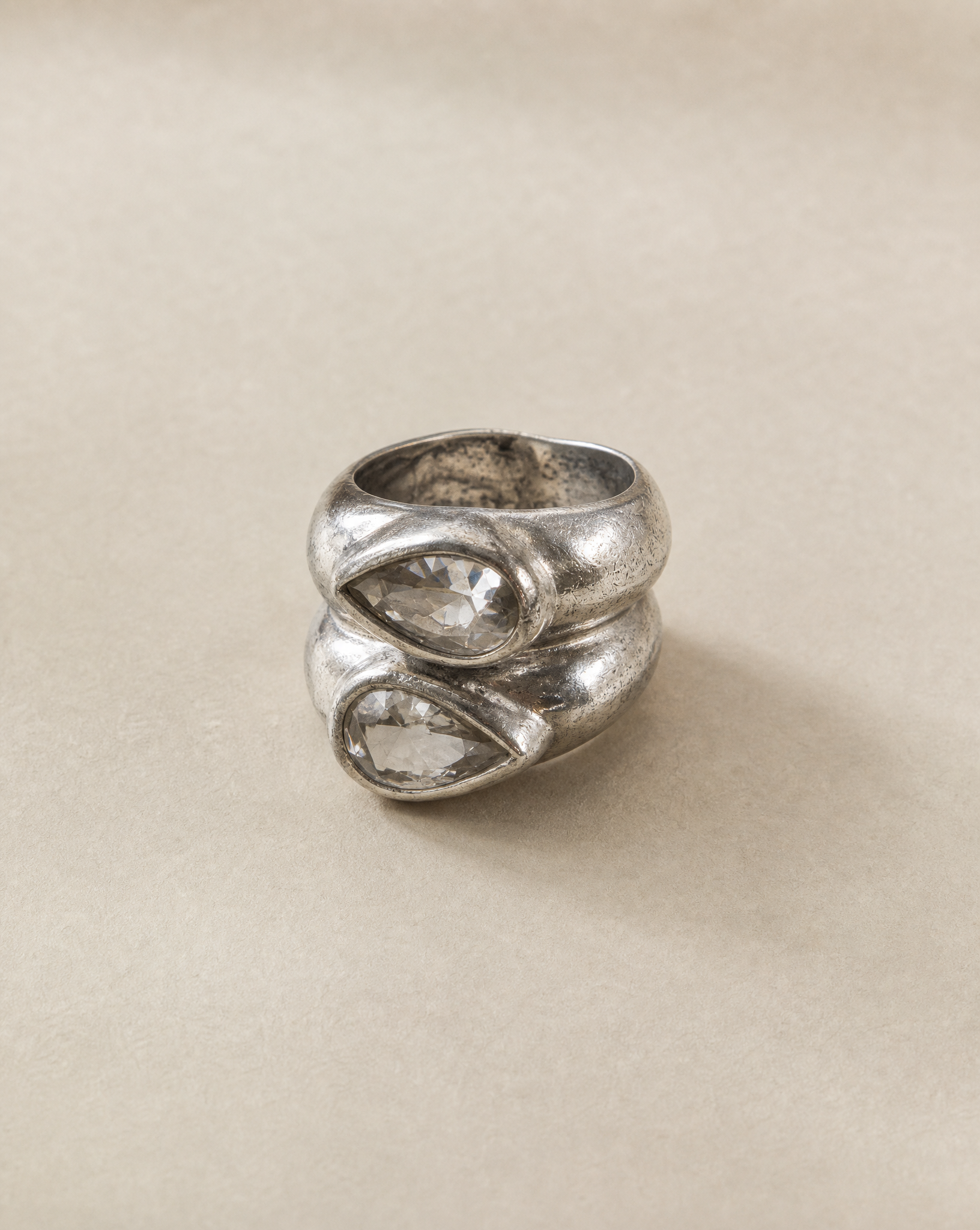 Sterling Silver Double Pear-Cut Crystal Statement Ring – Size 6