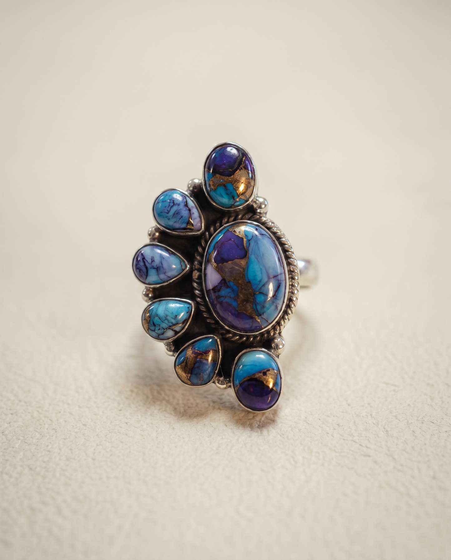 Sterling Silver Purple Mojave Turquoise Cluster Ring – Size 8