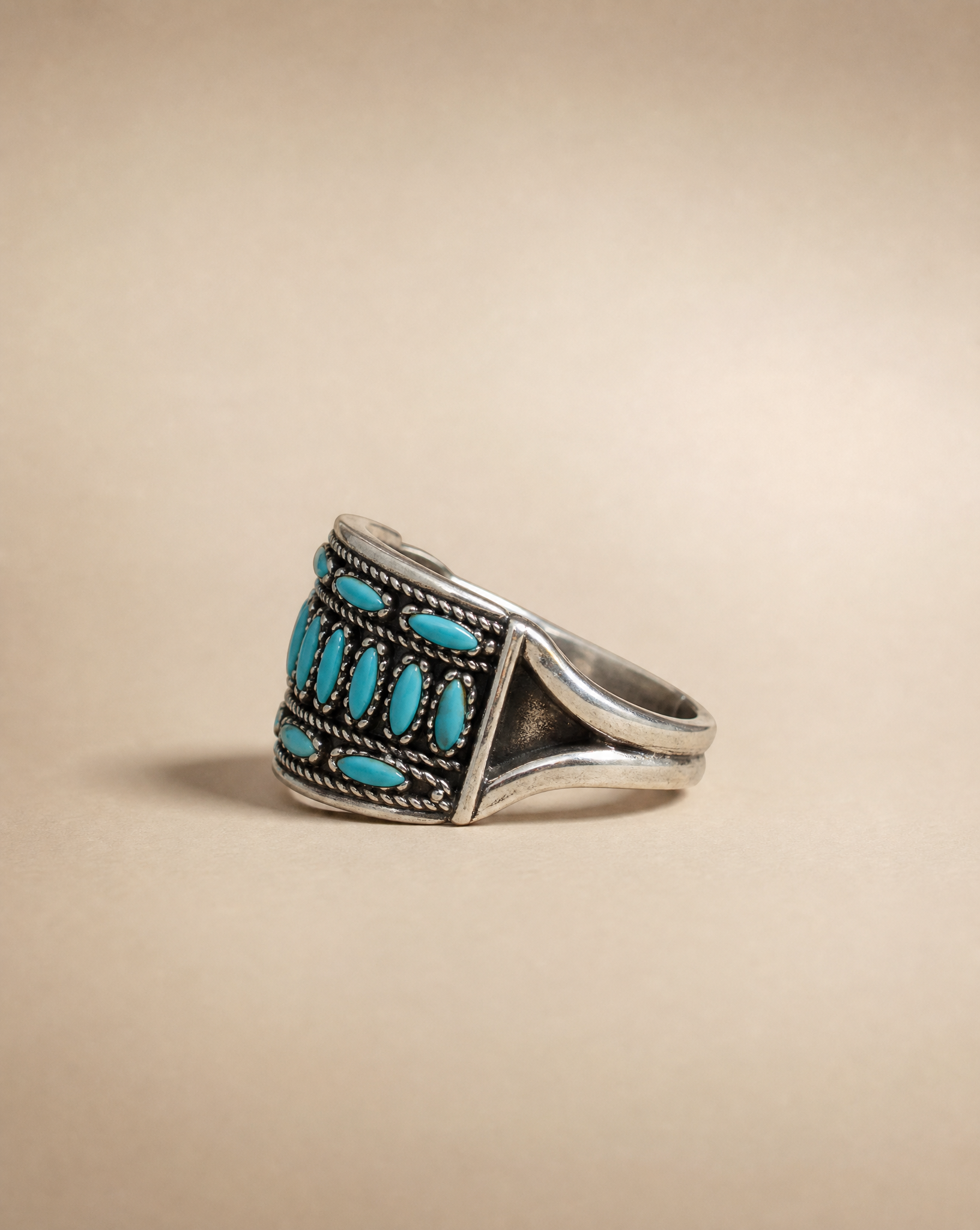 Vintage Sterling Silver Multi-Stone Turquoise Cluster Ring – Size 7.5