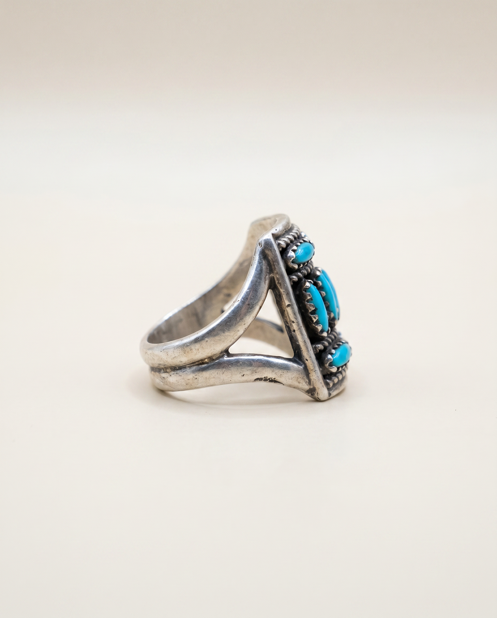 Vintage Sterling Silver Multi-Stone Turquoise Cluster Ring – Size 7.5