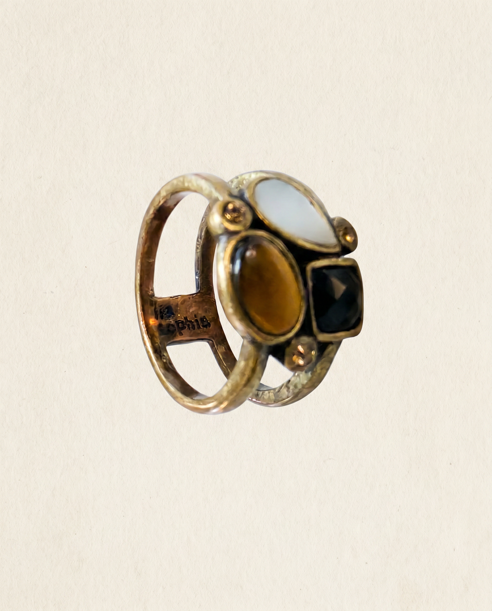 Lia Sophia Multistone Gold Tone Statement Ring – Size 9