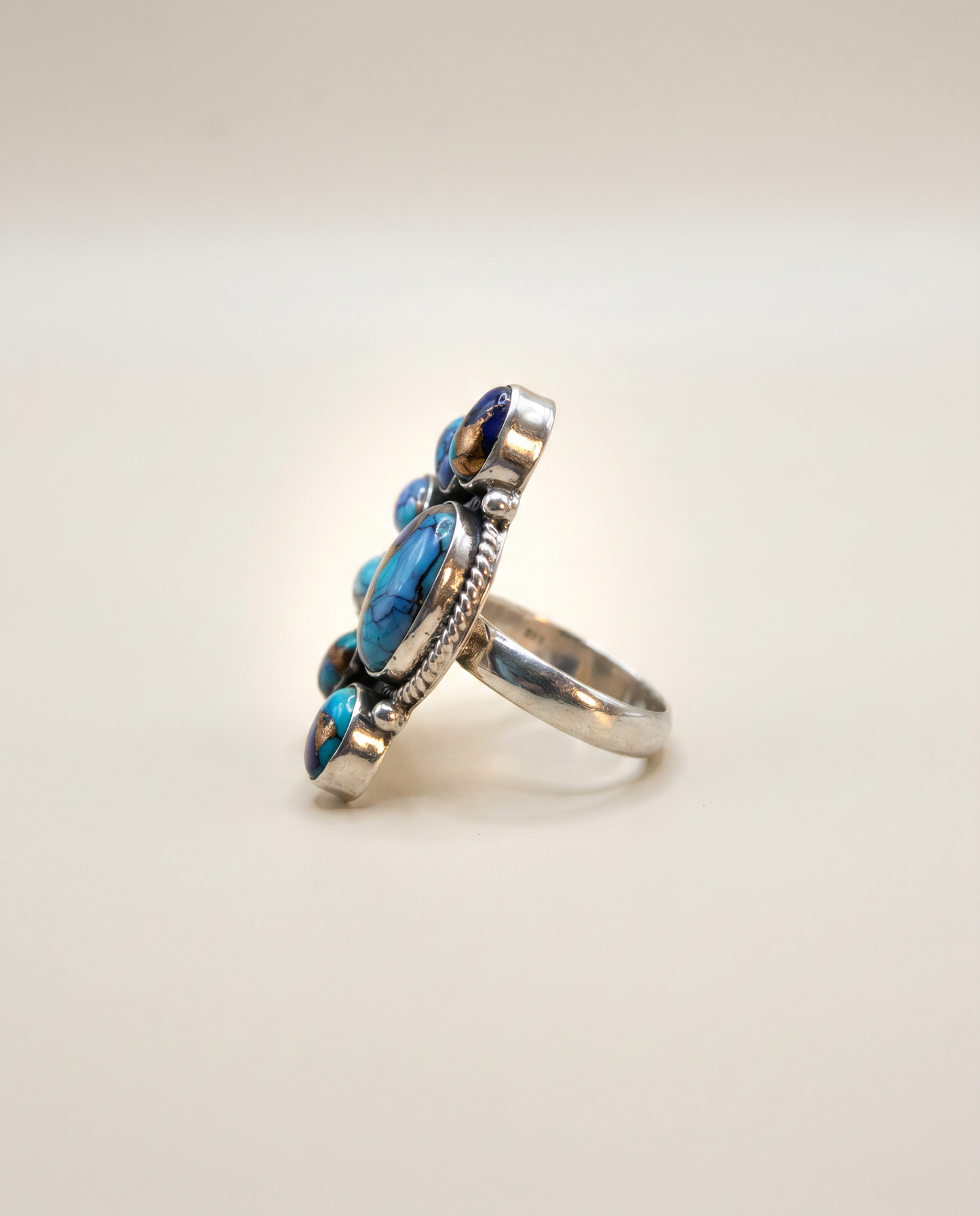 Sterling Silver Purple Mojave Turquoise Cluster Ring – Size 8