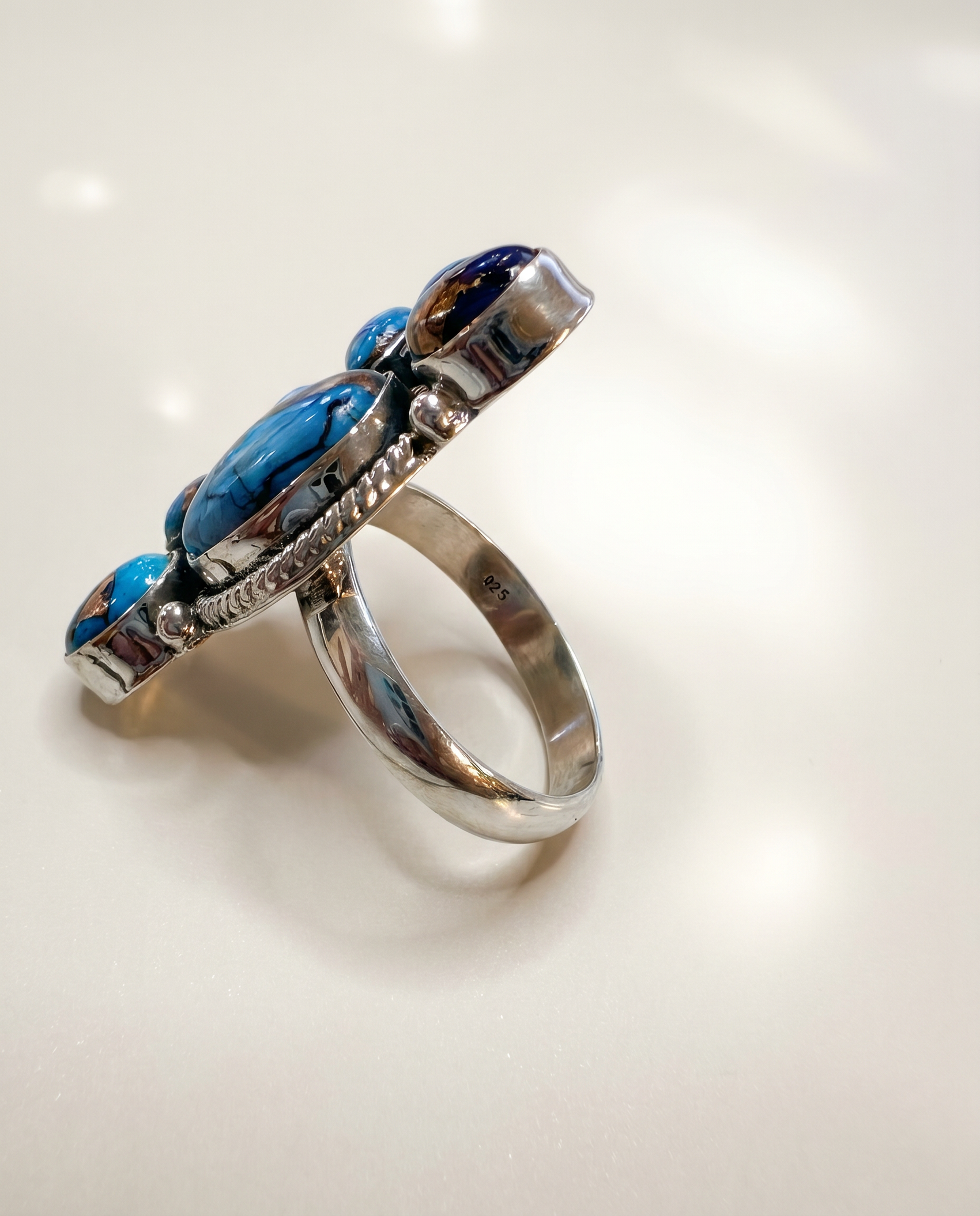 Sterling Silver Purple Mojave Turquoise Cluster Ring – Size 8