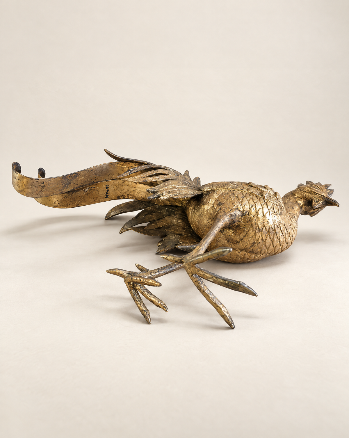 Vintage Japanese Gold-Tone Metal Rooster Sculpture