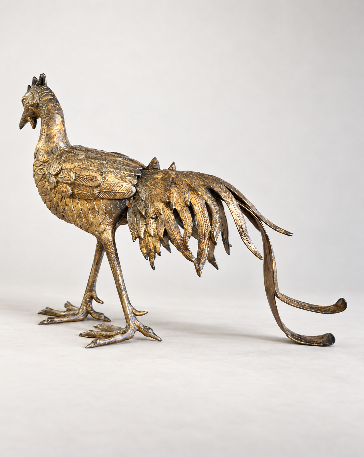 Vintage Japanese Gold-Tone Metal Rooster Sculpture