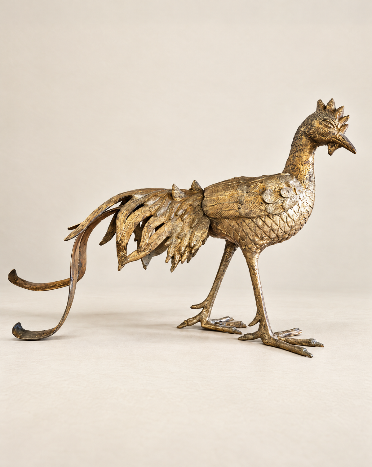 Vintage Japanese Gold-Tone Metal Rooster Sculpture
