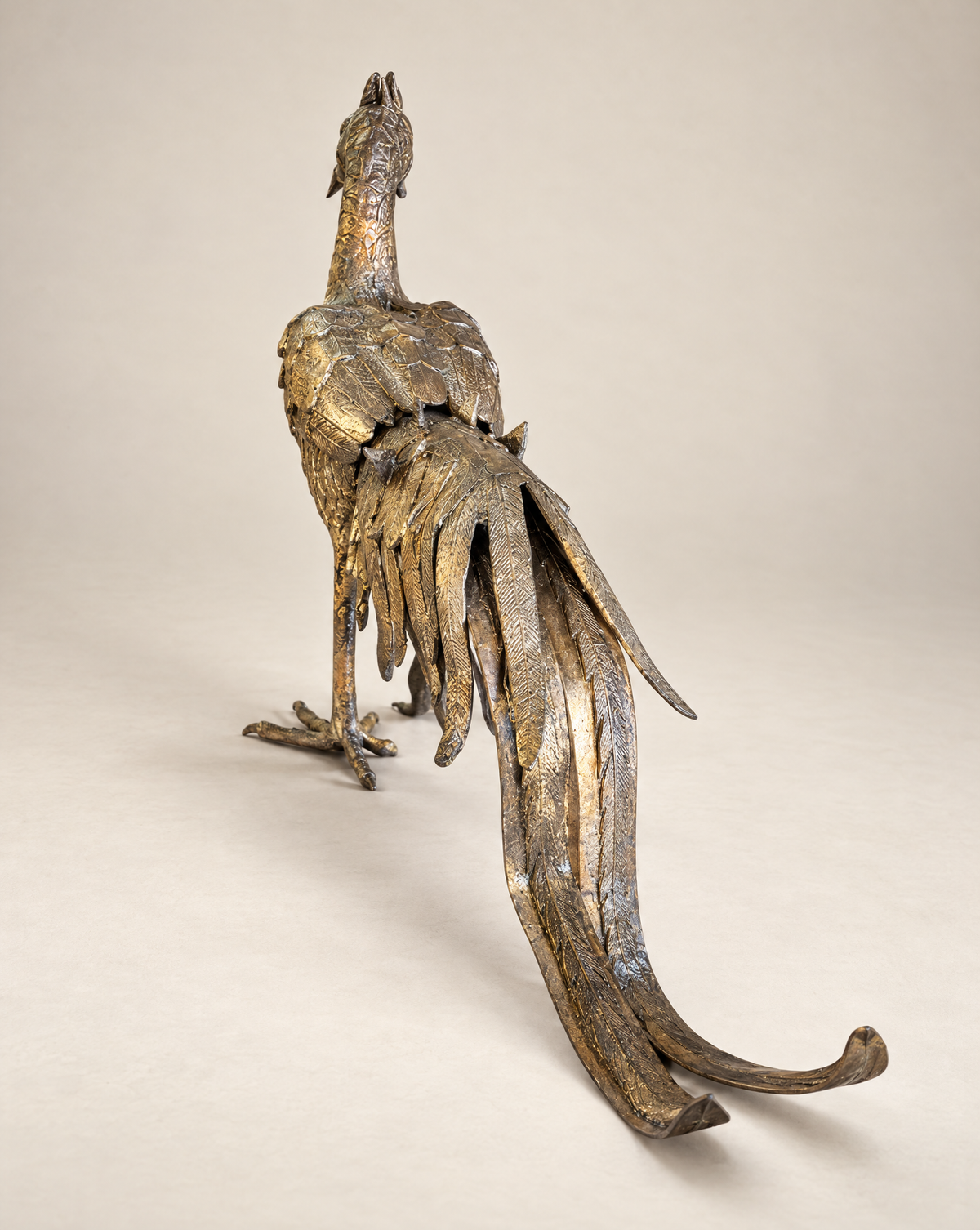 Vintage Japanese Gold-Tone Metal Rooster Sculpture