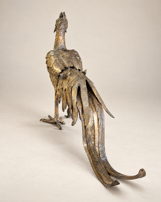 Vintage Japanese Gold-Tone Metal Rooster Sculpture
