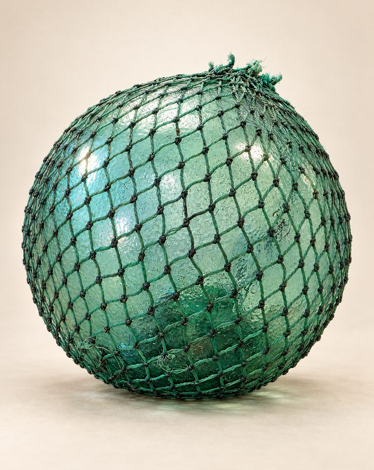 Vintage Glass Fishing Float with Rope Netting