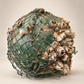 Vintage Glass Fishing Float with Rope Netting & Barnacles