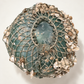 Vintage Glass Fishing Float with Rope Netting & Barnacles