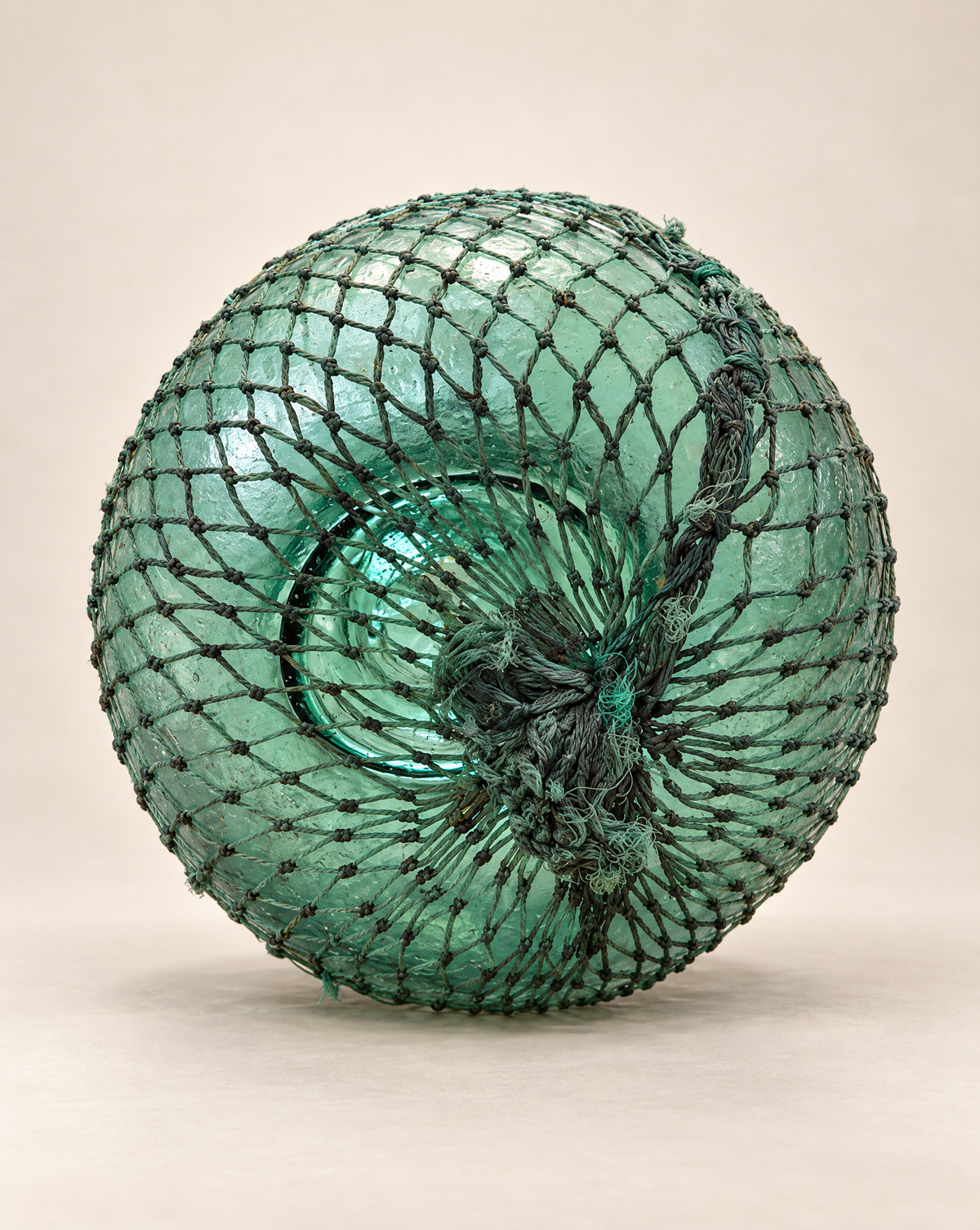 Vintage Glass Fishing Float with Rope Netting