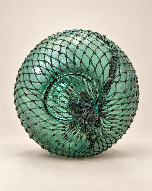 Vintage Glass Fishing Float with Rope Netting