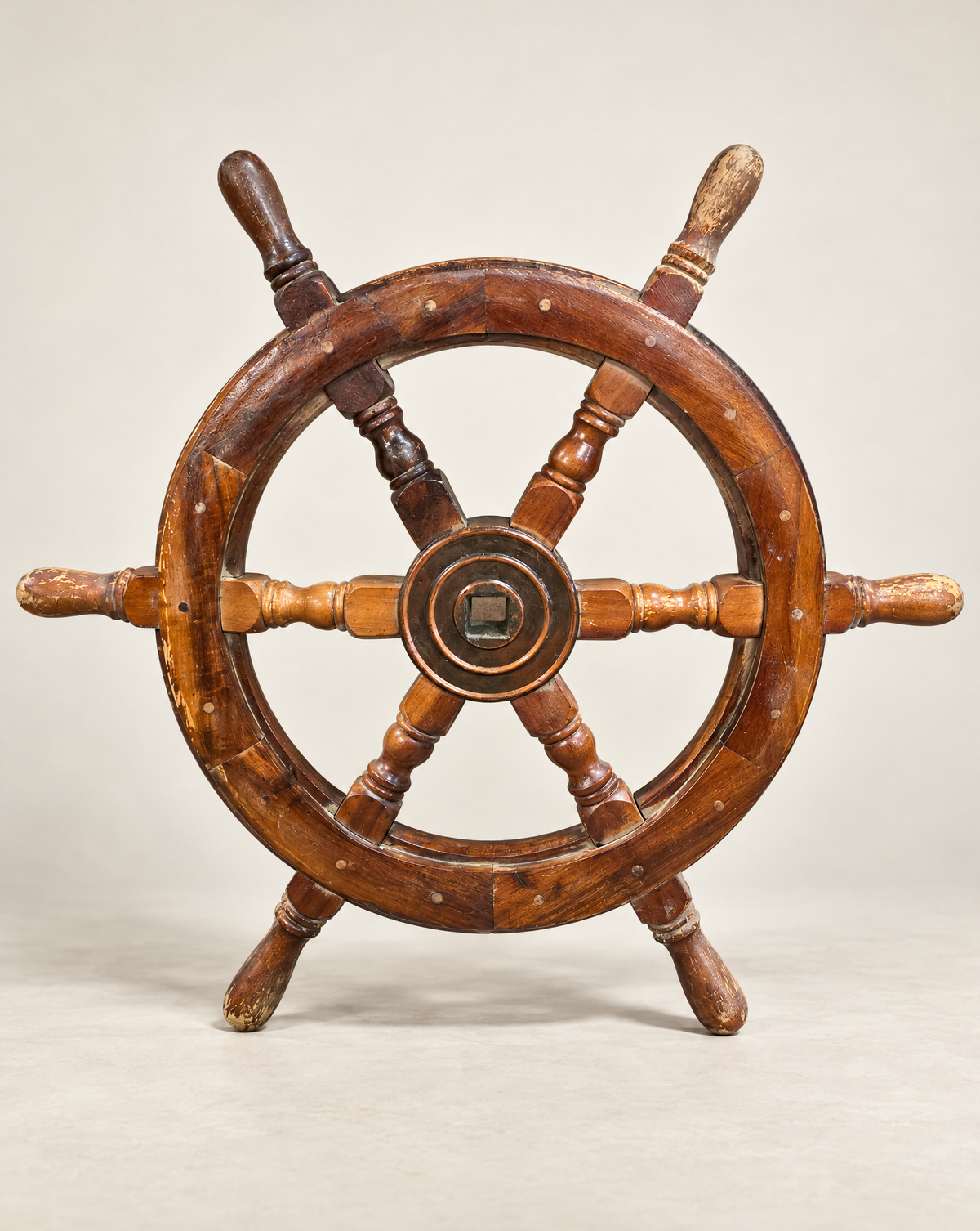 Vintage Wooden Ship's Wheel with Metal Center Hub – 24"