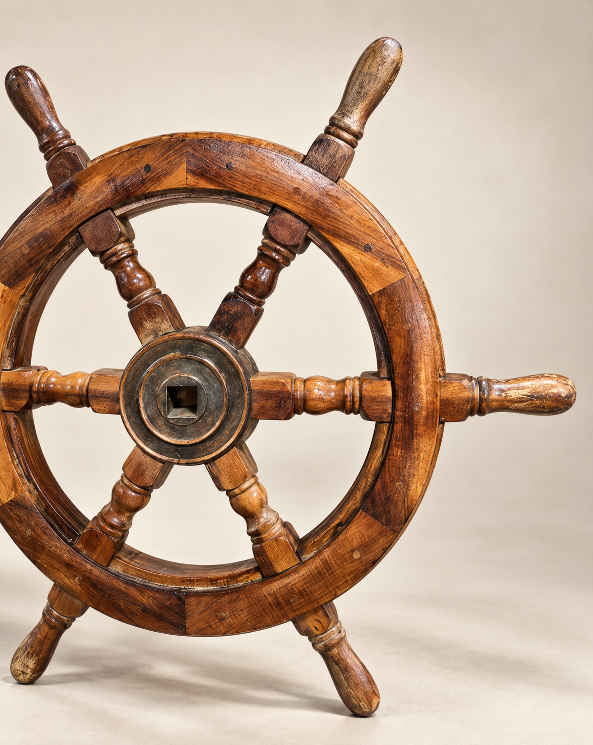 Vintage Wooden Ship's Wheel with Metal Center Hub – 24"