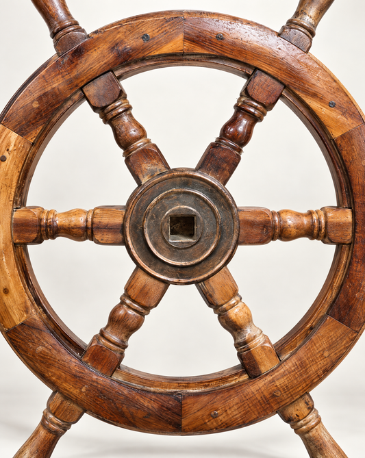 Vintage Wooden Ship's Wheel with Metal Center Hub – 24"