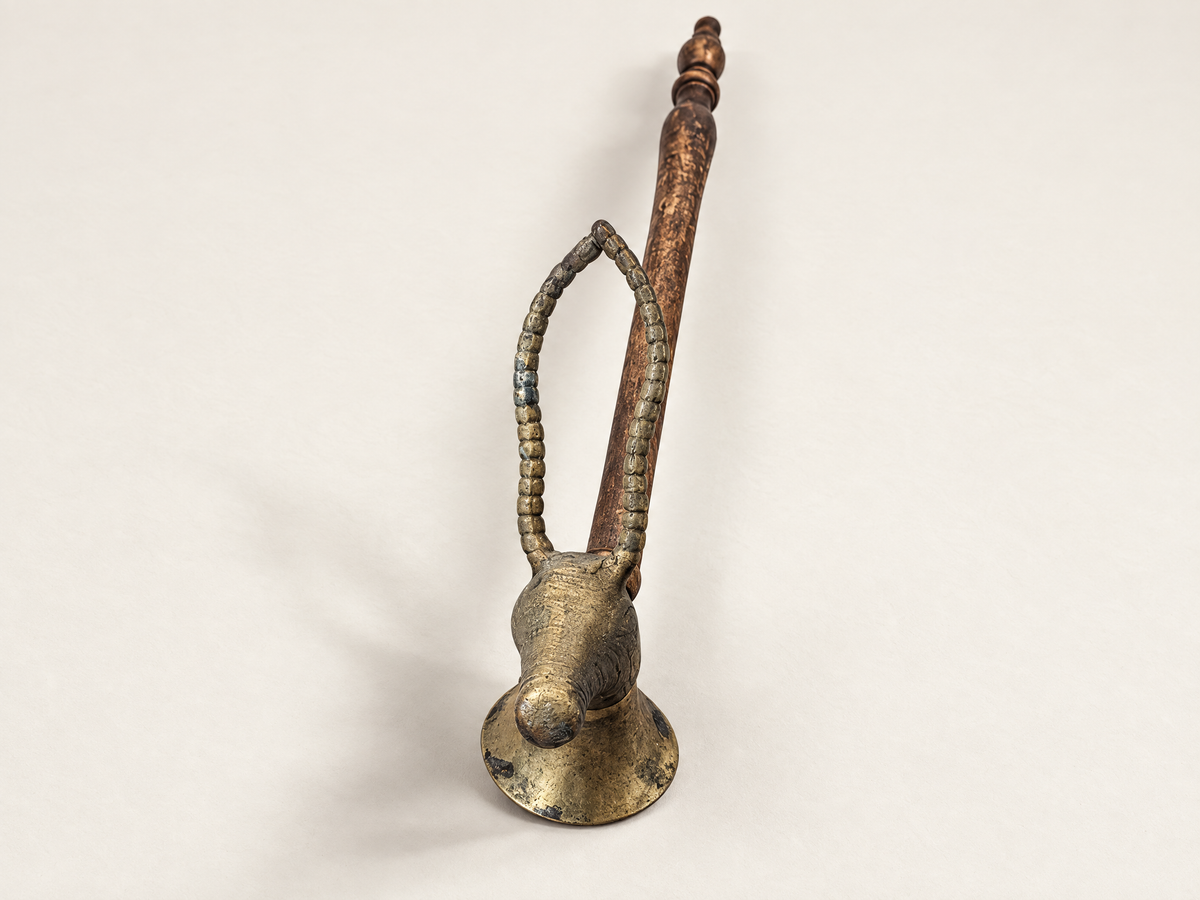 Vintage Brass Antelope Head Candle Snuffer with Wood Handle