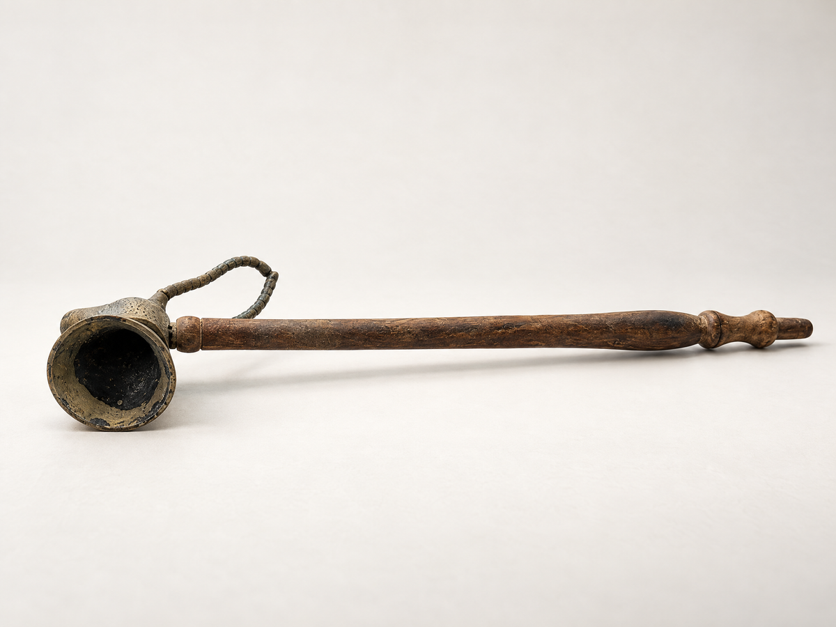 Vintage Brass Antelope Head Candle Snuffer with Wood Handle
