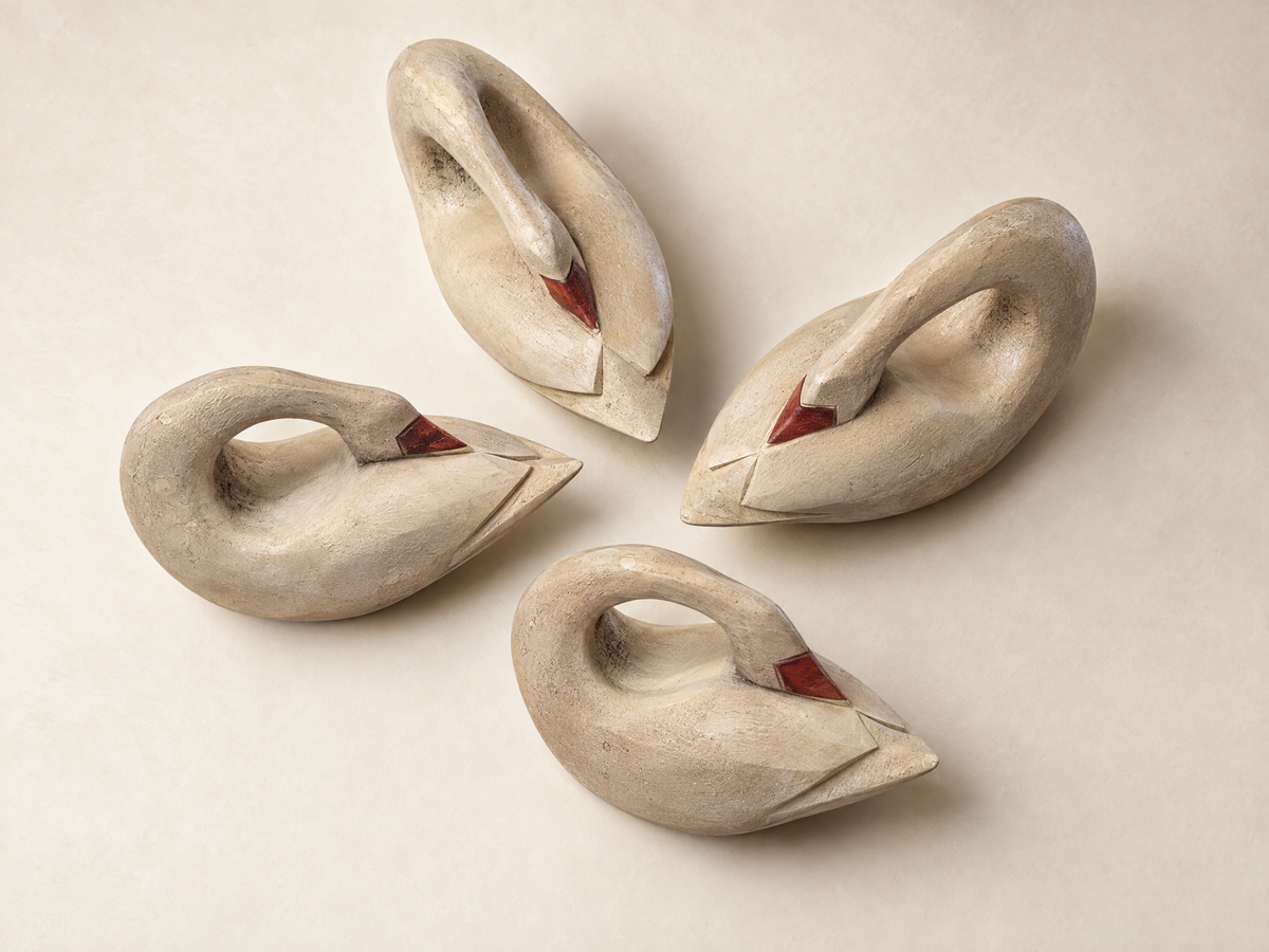 Set of Four Vintage Carved Wood Swan Napkin Holders