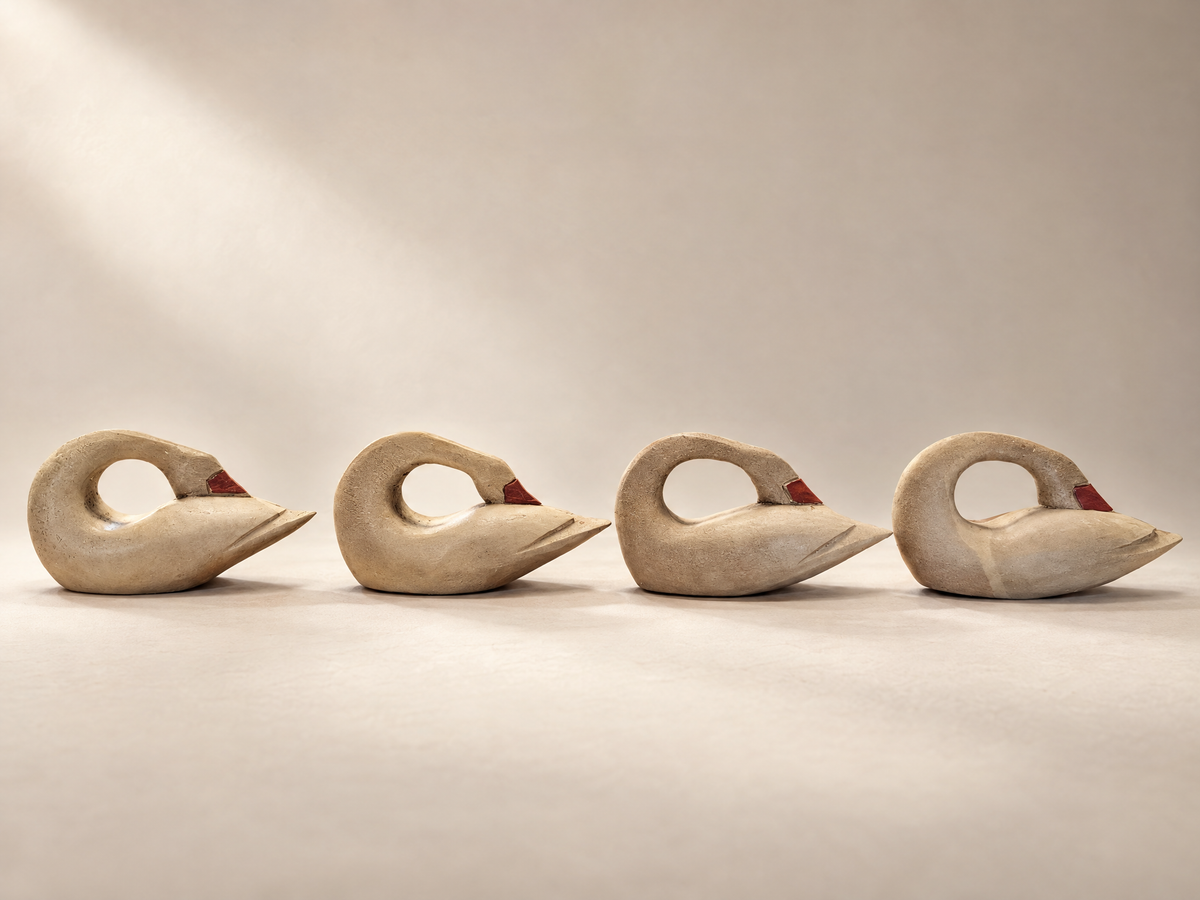 Set of Four Vintage Carved Wood Swan Napkin Holders