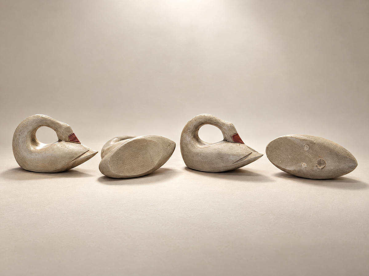 Set of Four Vintage Carved Wood Swan Napkin Holders