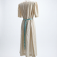 Vintage Cream Cotton Prairie Dress with Lace Yoke & Blue Ribbon Tie