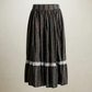 Handmade Black Floral Prairie Skirt with Lace Trim - Small