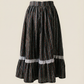 Handmade Black Floral Prairie Skirt with Lace Trim - Small