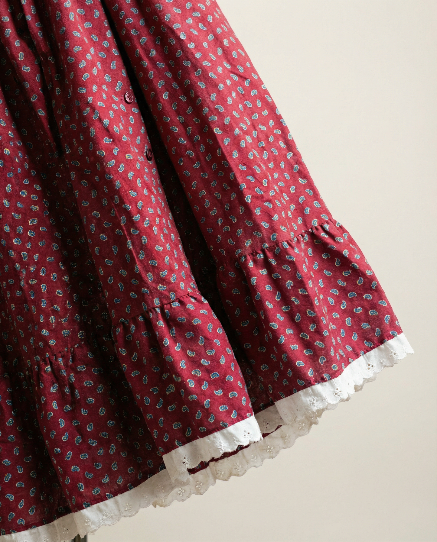 Red Paisley Prairie Skirt with Lace Hem – XS