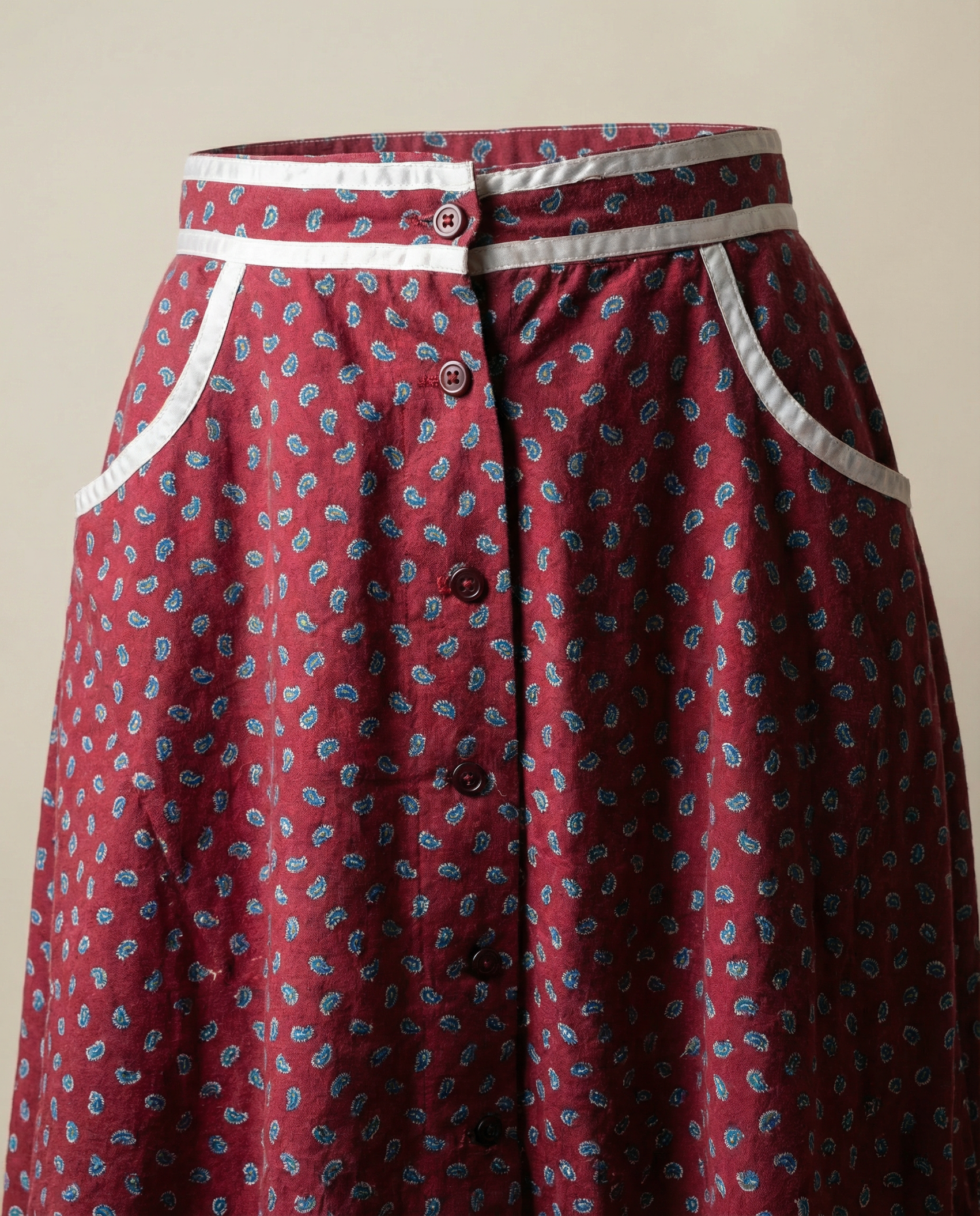Red Paisley Prairie Skirt with Lace Hem – XS