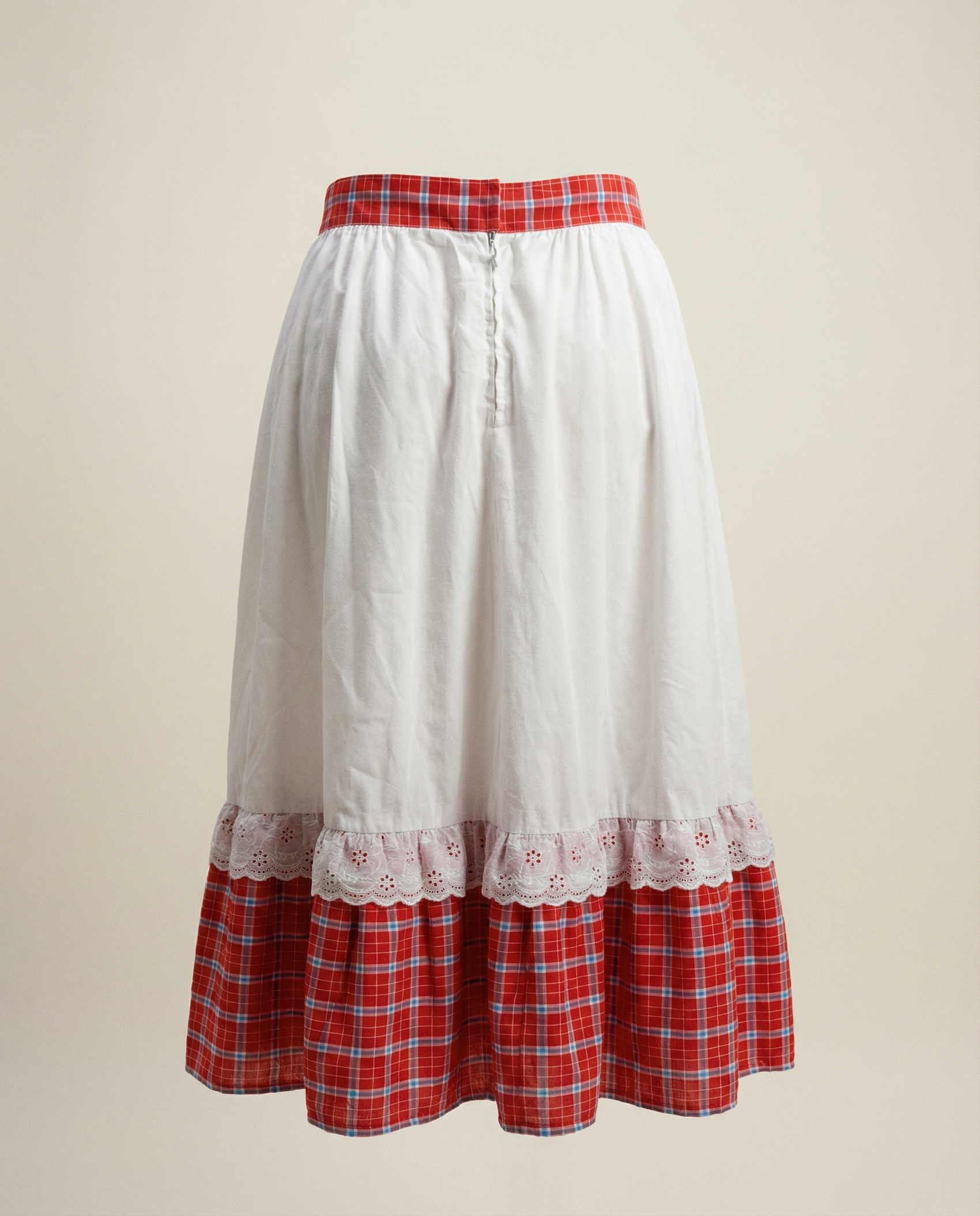 Red Plaid & Lace Prairie Midi Skirt – Small/Medium