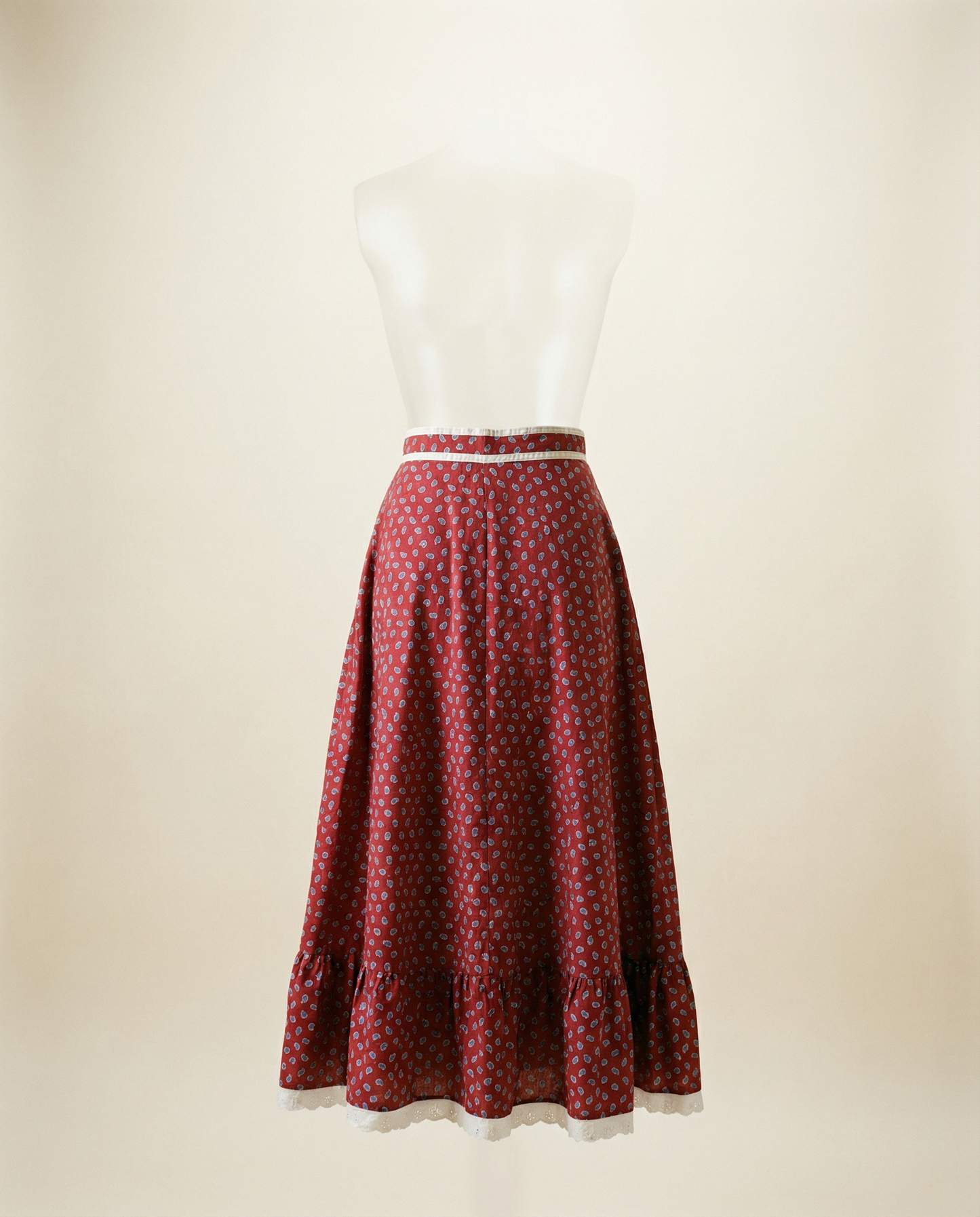 Red Paisley Prairie Skirt with Lace Hem – XS