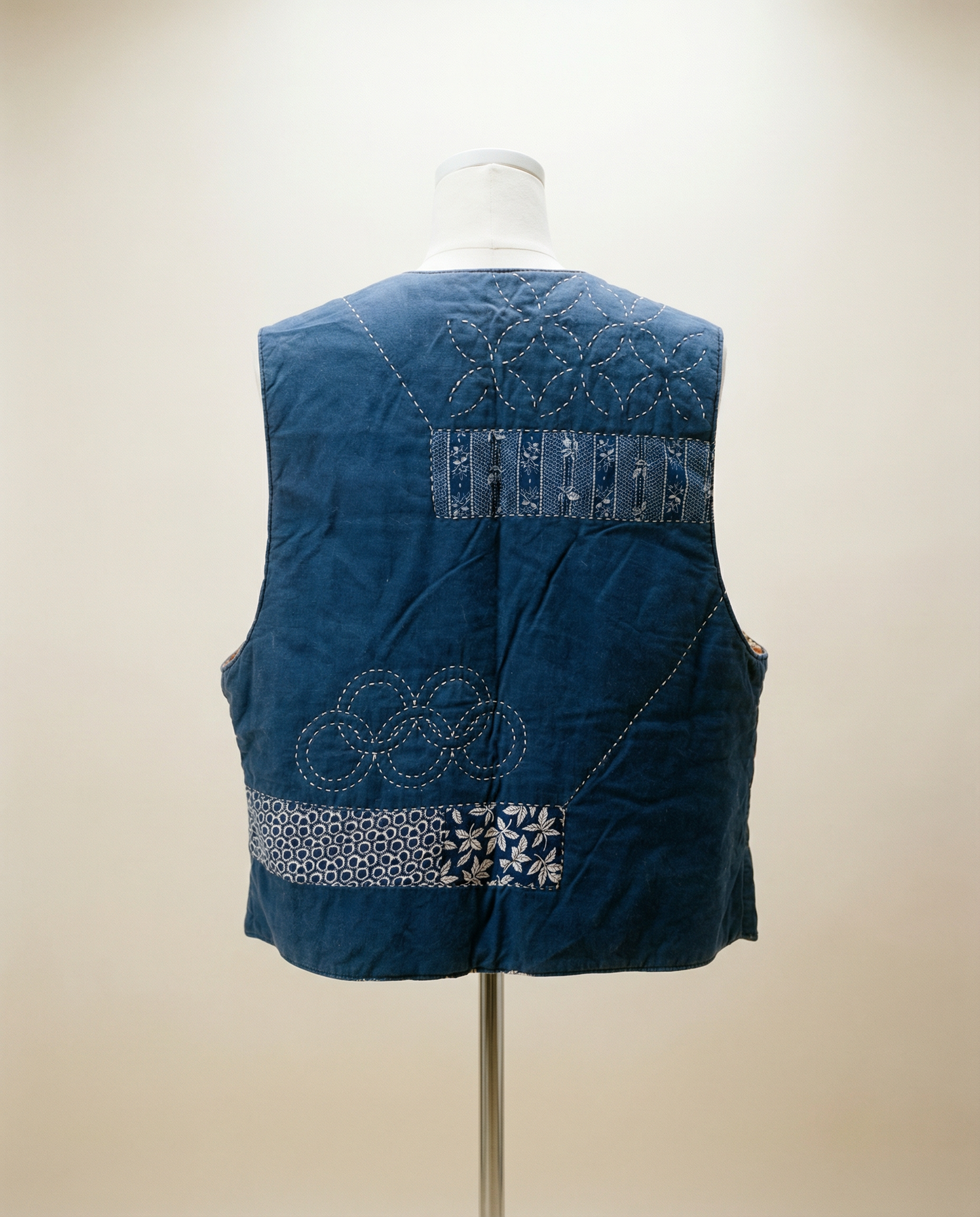 Indigo Patchwork Quilted Vest – Reversible Style