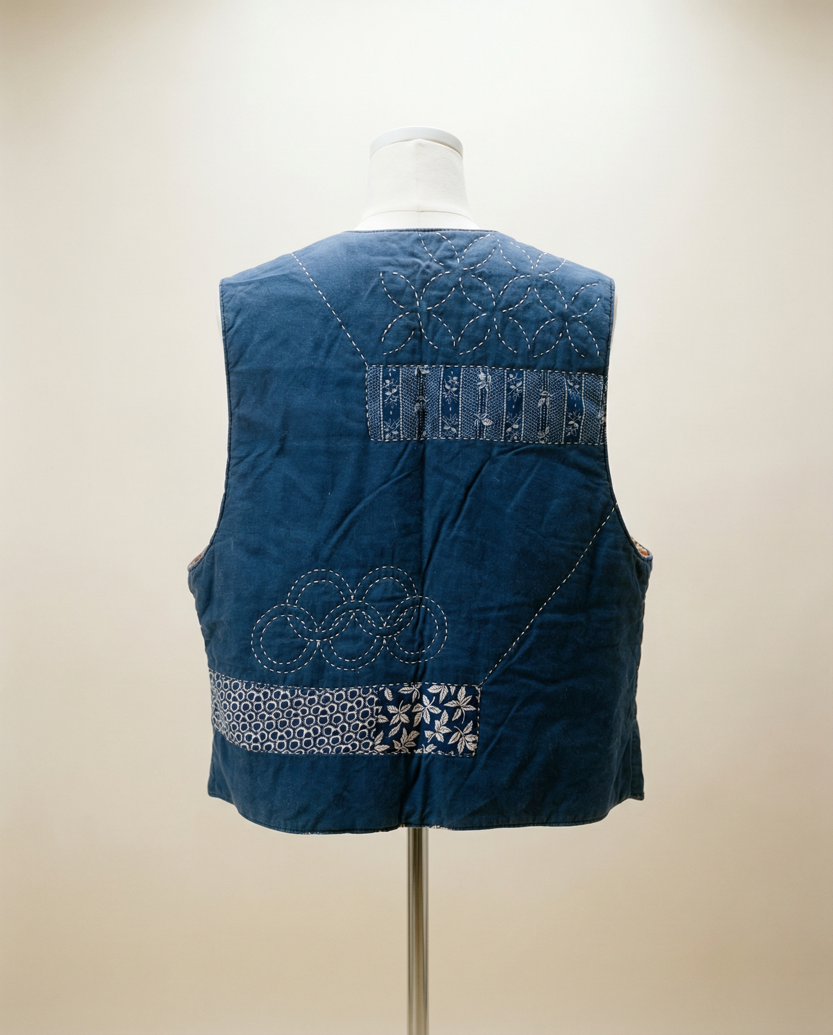 Indigo Patchwork Quilted Vest – Reversible Style