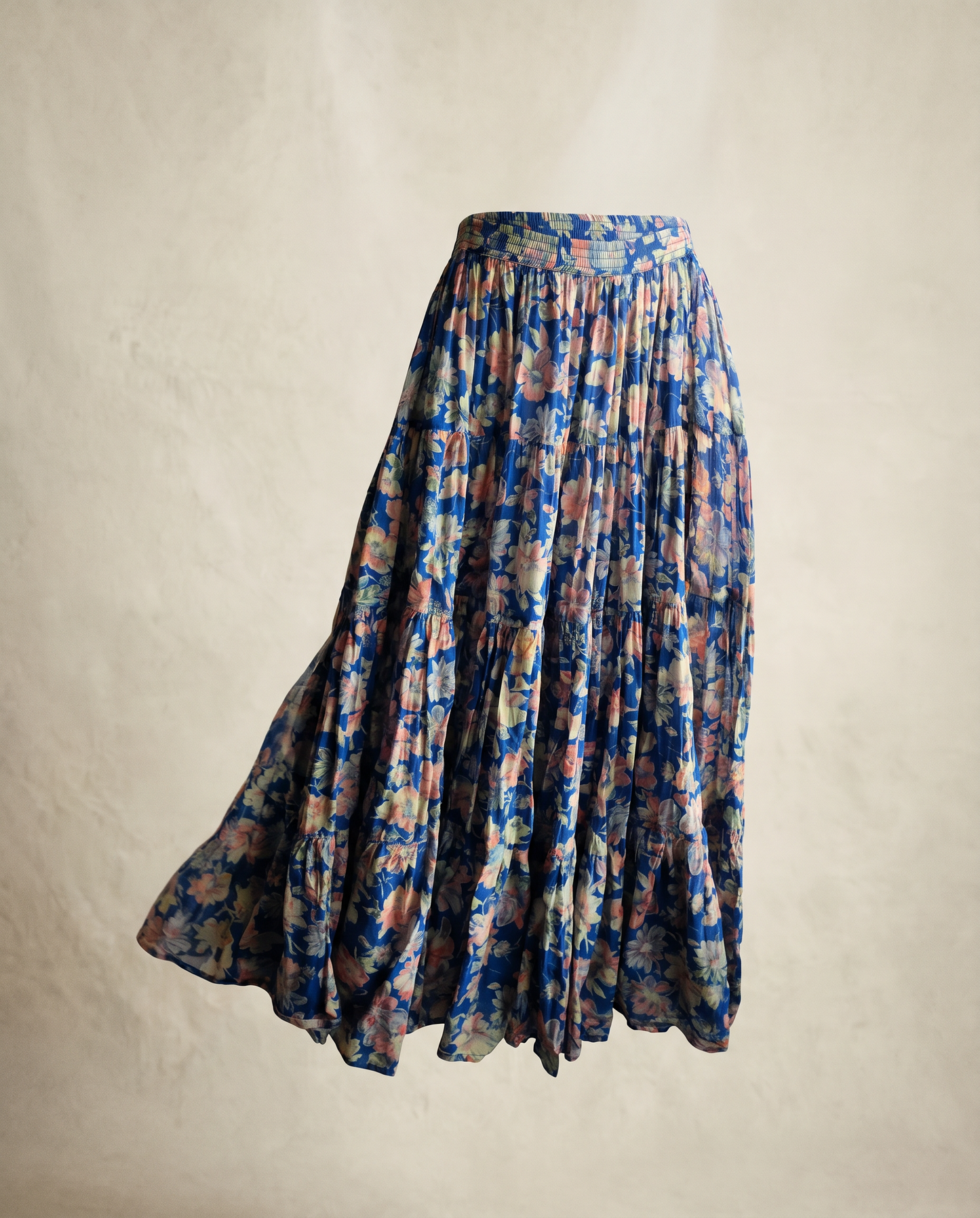 Floral Tiered Midi Skirt — Blue Garden — Size M/L