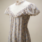 Vintage Blue Floral Maxi Dress with Lace Yoke & Ruffle Trim