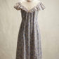 Vintage Blue Floral Maxi Dress with Lace Yoke & Ruffle Trim