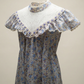 Vintage Blue Floral Maxi Dress with Lace Yoke & Ruffle Trim