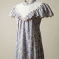 Vintage Blue Floral Maxi Dress with Lace Yoke & Ruffle Trim
