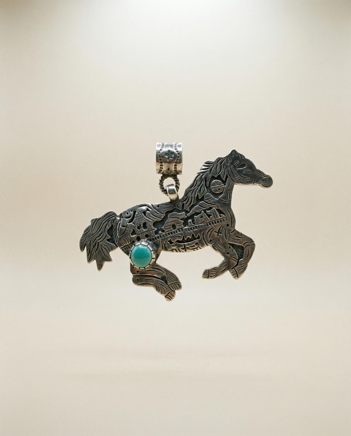 Sterling Silver Horse Pendant with Turquoise Accent