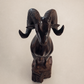 Hand-Carved Ram Sculpture on Natural Wood Base