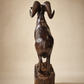Hand-Carved Ram Sculpture on Natural Wood Base