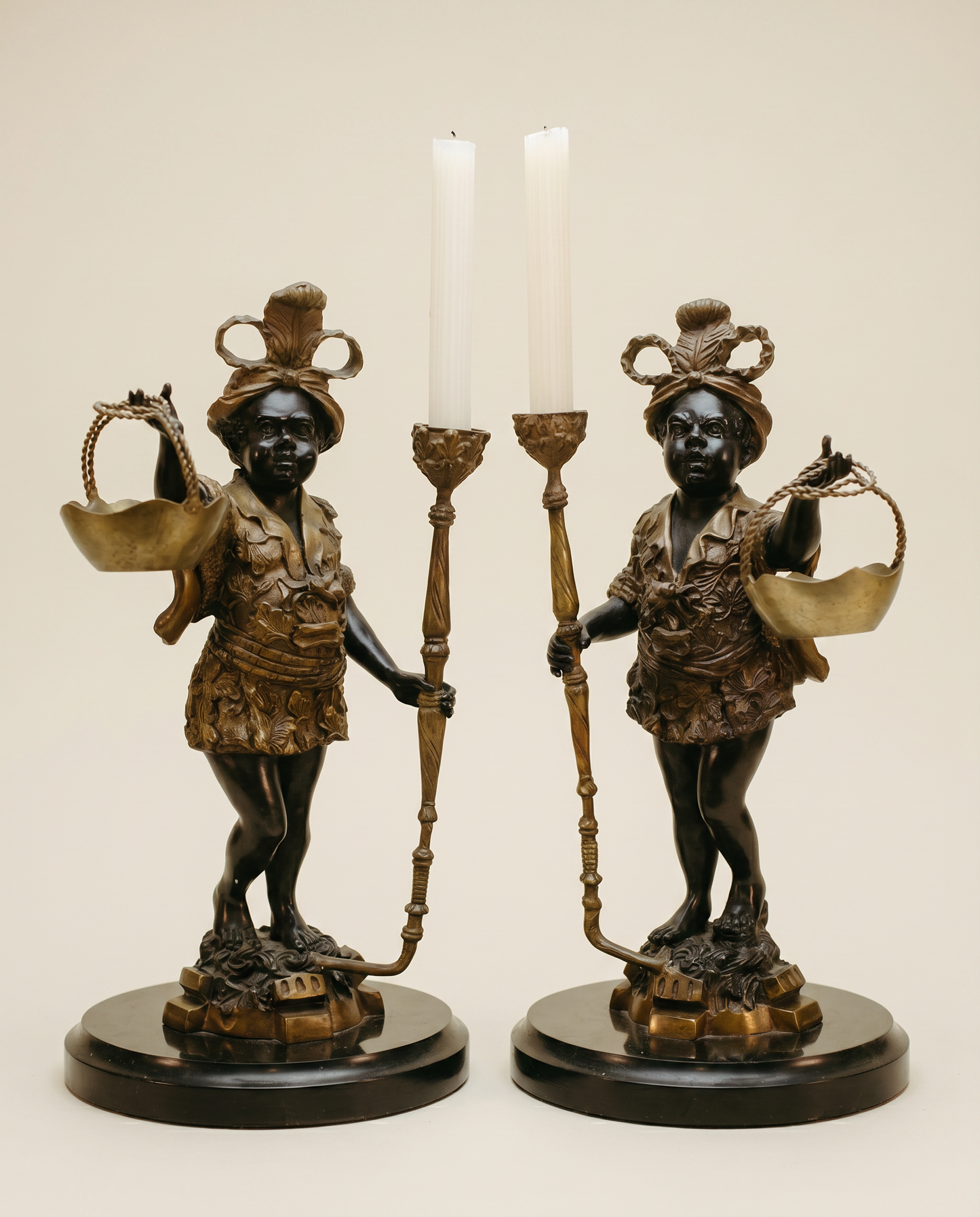 Pair of Blackamoor Figural Candelabra Compotes