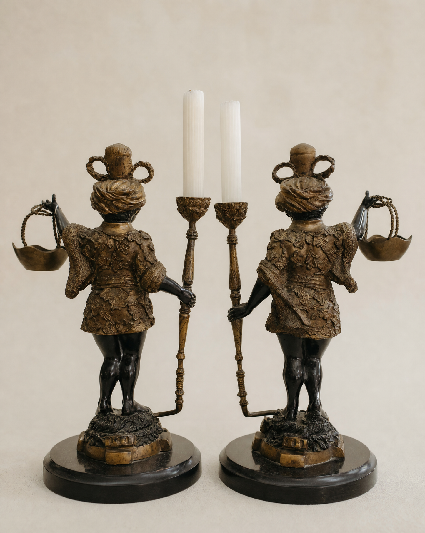 Pair of Blackamoor Figural Candelabra Compotes
