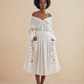 White Embroidered Pocket Midi Skirt – Small