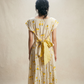 Vintage Yellow Floral Tie-Back Midi Dress