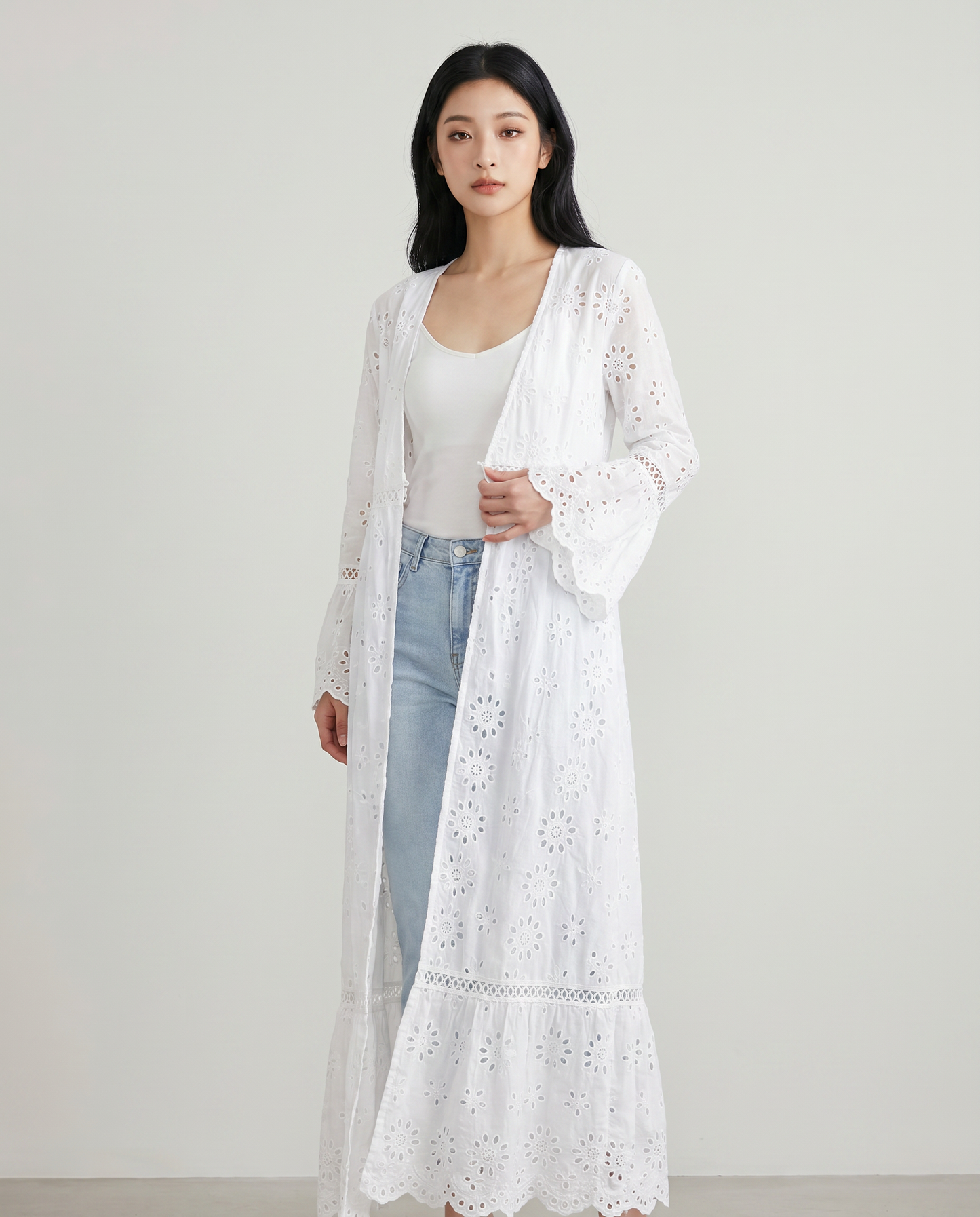 White Eyelet Lace Duster — Size S